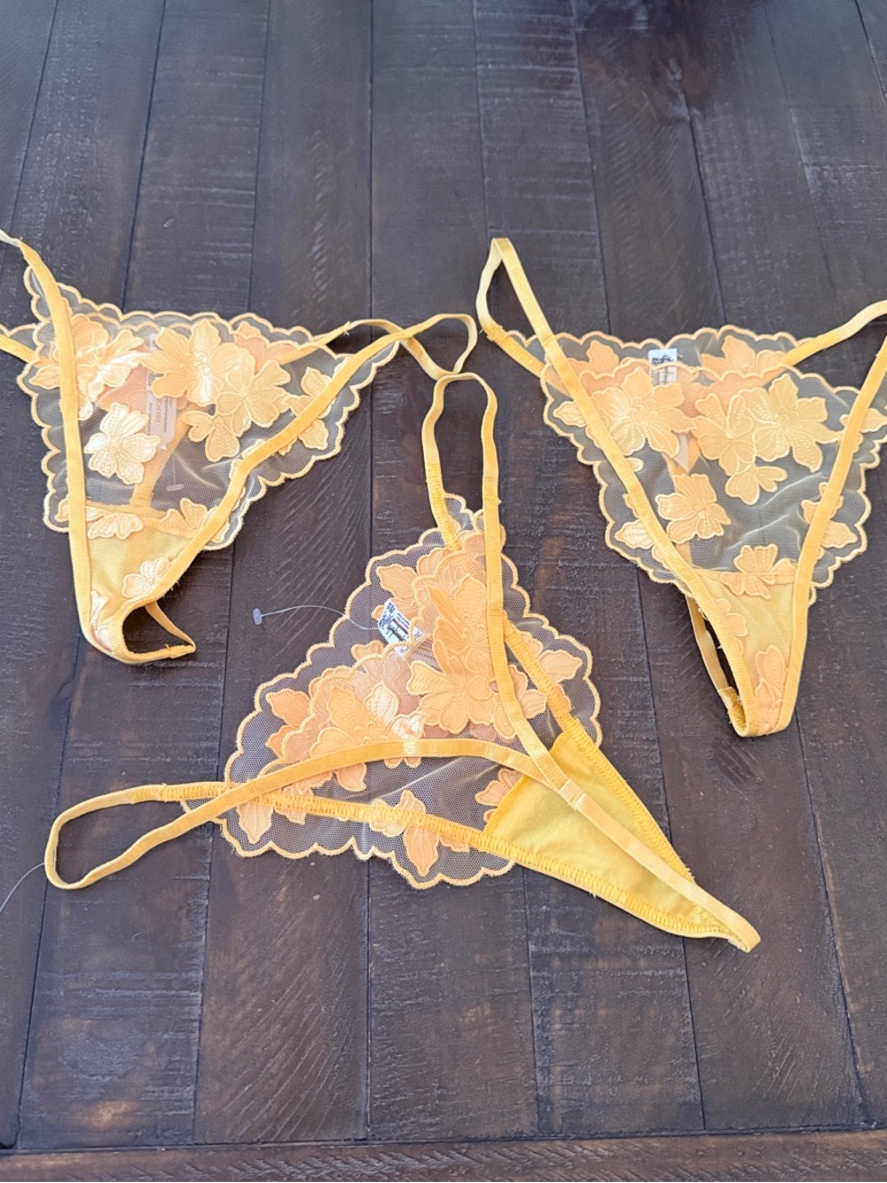 FP Intimately Sheer Floral Lace Thong Panties in Yellow